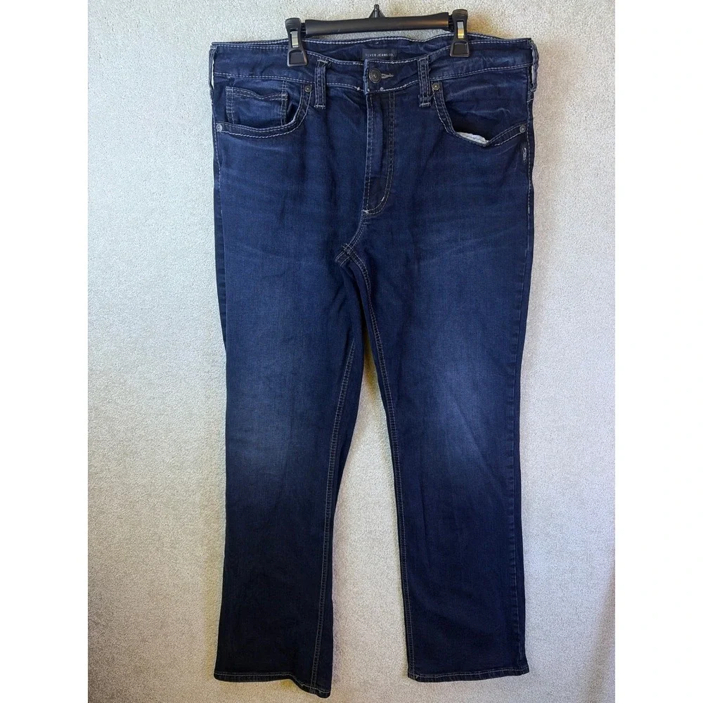 Silver Jeans Zac Relaxed Straight Jeans Mens 36x34 Blue Dark Wash M42408EBB419